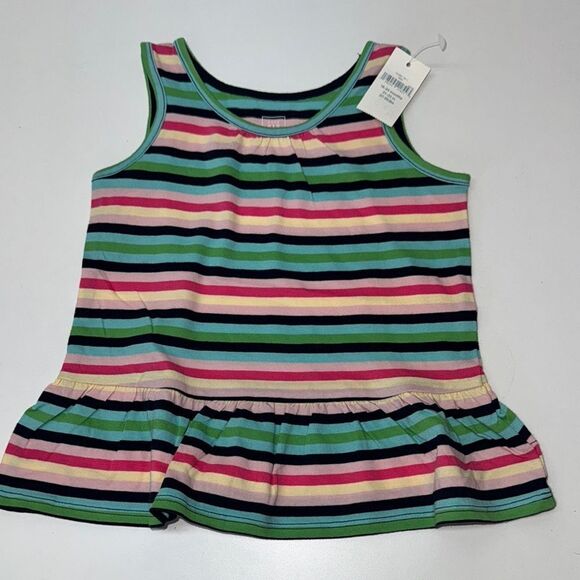 🔥GAP Green and Pink Striped Peplum Tank Top - Picture 1 of 4
